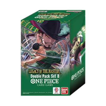 Double Pack di One Piece Card Game con illustrazione di Zoro insieme al maestro Mihawk