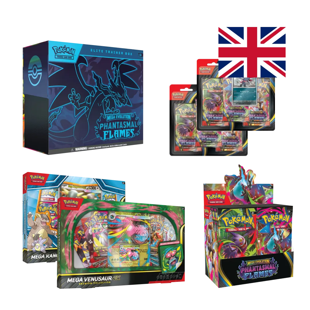 Phantasmal Flames Bundle completo con Elite Trainer Box, Booster Box e Premium Collections