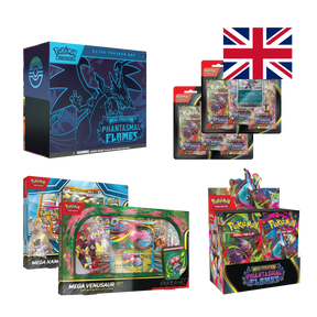 Phantasmal Flames Bundle completo con Elite Trainer Box, Booster Box e Premium Collections