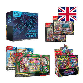 Phantasmal Flames Bundle completo con Elite Trainer Box, Booster Box e Premium Collections