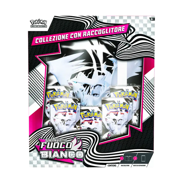 Pokémon Collezione con Raccoglitore Fuoco Bianco vista frontale con Reshiram leggendario e bustine espansione