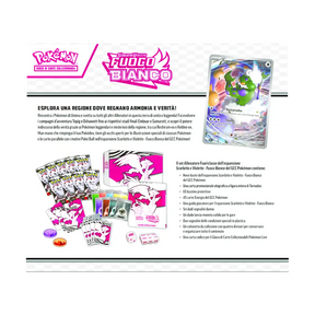 Retro confezione Set Allenatore Fuoriclasse Pokémon Fuoco Bianco con elenco contenuti e immagini accessori.