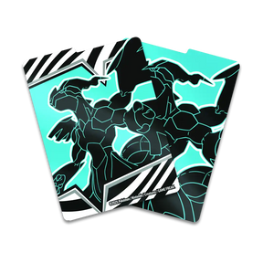 Divisori interni azzurri e neri con illustrazione Zekrom dal Set Allenatore Fuoriclasse Pokémon Luce Nera.