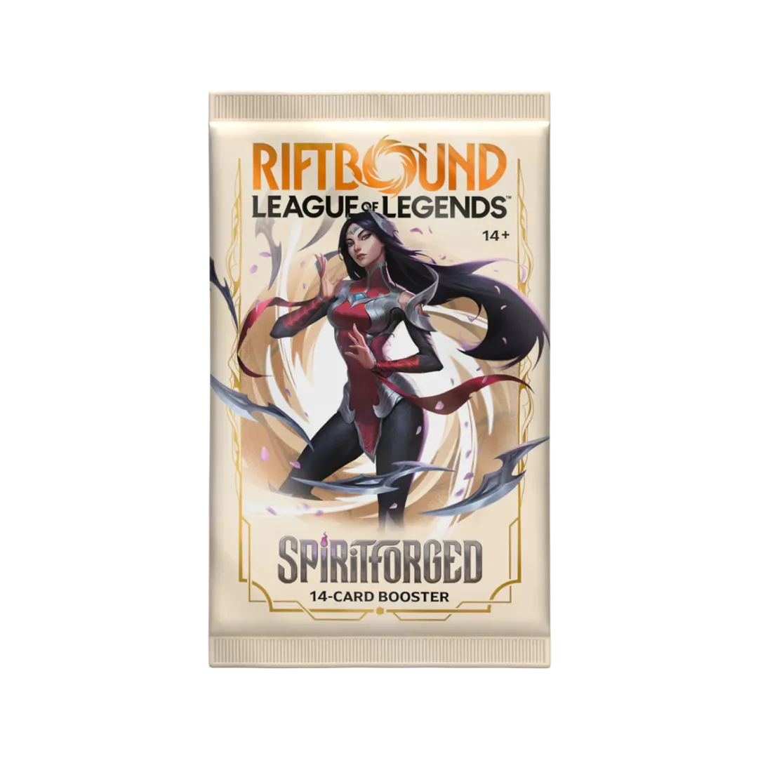 Riftbound League of Legends TCG Spiritforged bustina booster 14 carte con Irelia artwork