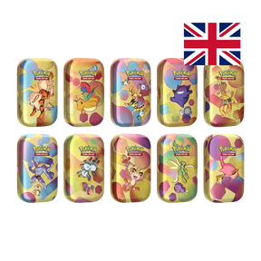 Complete set 10 Pokemon Scarlet Violet 151 Mini Tins showing all classic Kanto Pokemon artwork designs