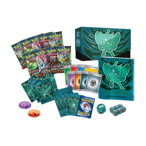 Accessori, bustine protettive, carte collezzionabili  e regolamento Pokémon del set Crepucolo Mascherato Scarlatto e Violetto