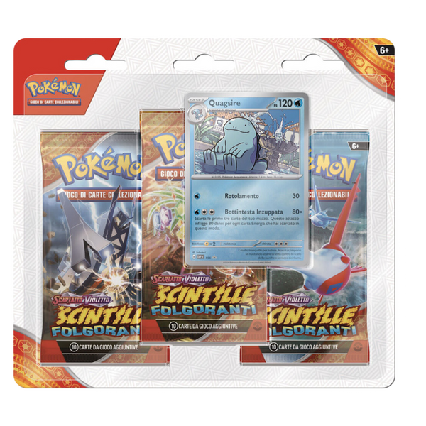 Blister Pokémon Scarlatto e Violetto Scintille Folgoranti 3 Pack con carta promozionale di Quagsire e tre buste booster