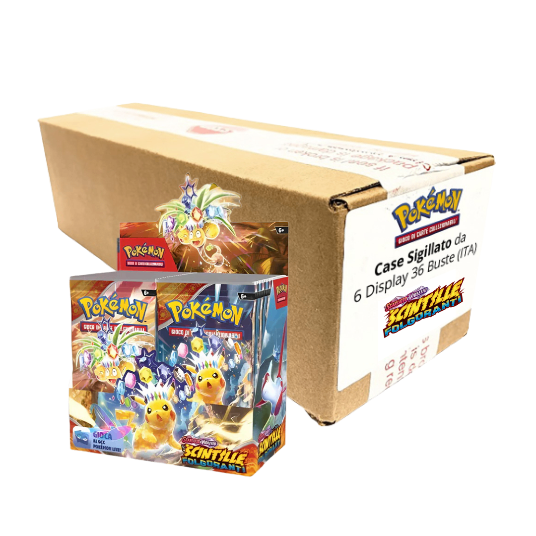 Case sigillato Pokémon Scarlatto e Violetto Scintille Folgoranti contenente 6 display da 36 buste