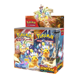 Display Pokémon Scarlatto e Violetto Scintille Folgoranti da 36 buste con artwork di Pikachu e Exeggutor di Alola Teracristal