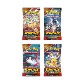 Buste Pokémon Scarlatto e Violetto Scintille Folgoranti con artwork di Pikachu, Latias, Archaludon e Exeggutor di Alola