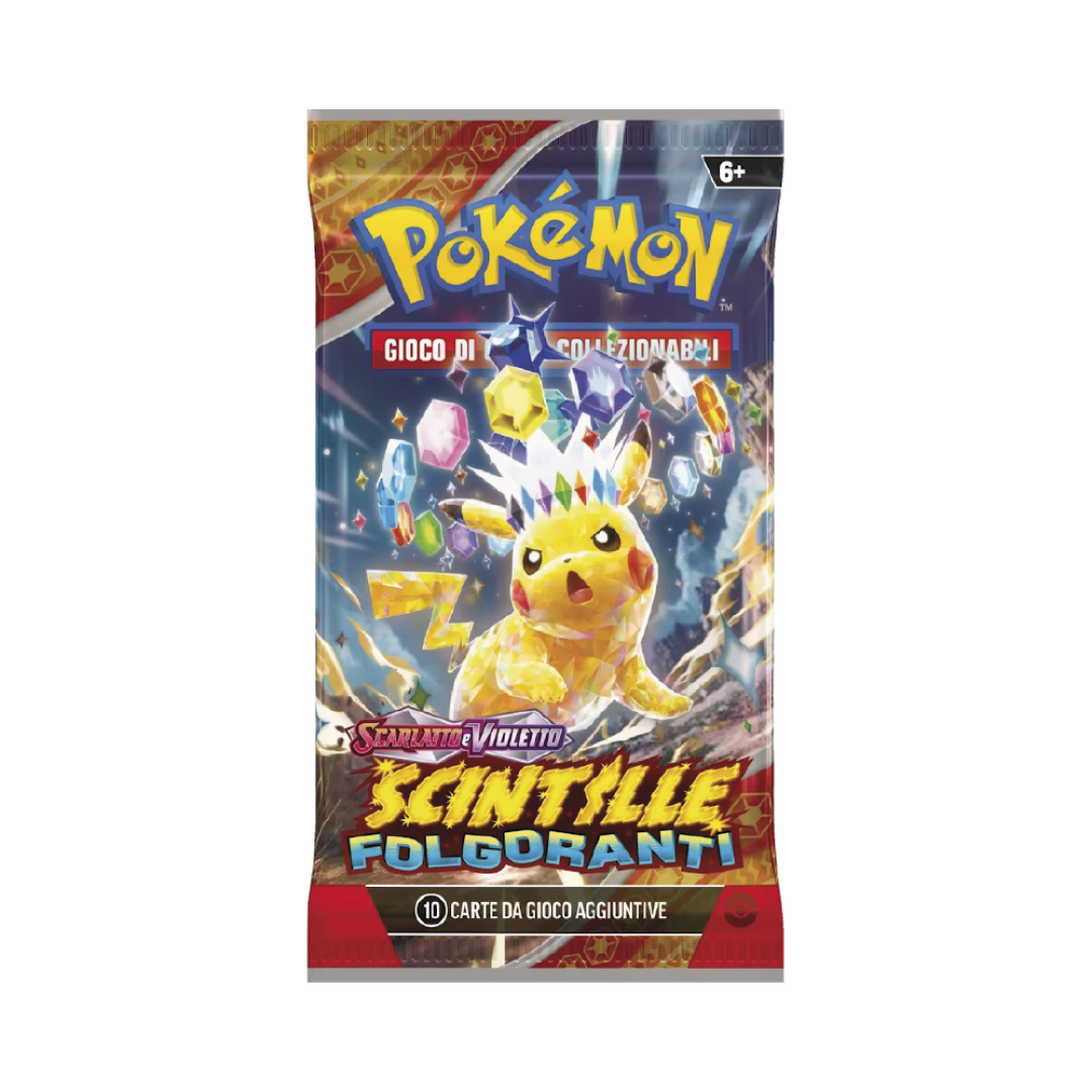 Bustina Pokémon Scarlatto e Violetto Scintille Folgoranti con Pikachu Teracristal in copertina