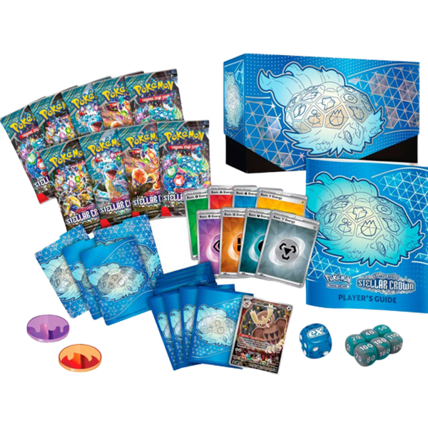 Set Allenatore Fuoriclasse Pokémon Scarlatto e Violetto Corona Astrale con buste booster, dadi, carte energia e guida del giocatore