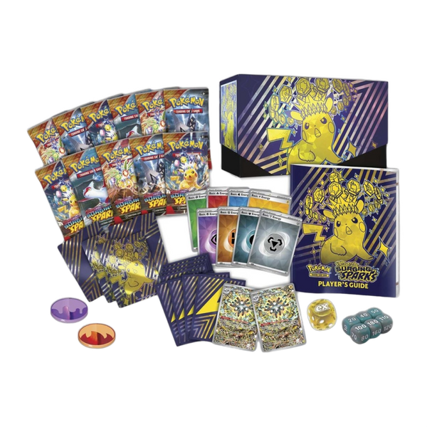 Set Allenatore Fuoriclasse Pokémon Scarlatto e Violetto Scintille Folgoranti con buste booster, carte energia, segnalini e guida del giocatore