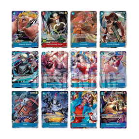 Carte promozionali One Piece Card Game Seven Warlords of the Sea con Boa Hancock, Mihawk e Law