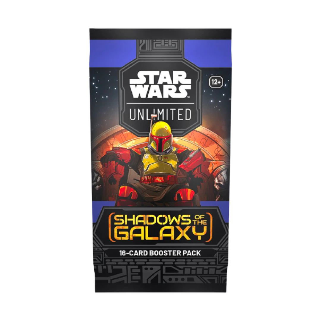 Booster pack di Shadows of the Galaxy con illustrazione del Mandaloriano per Star Wars Unlimited
