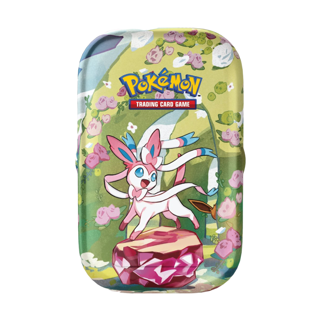 Immagine del prodotto raffigurante Sylveon su una Mini Tin della collezione Evoluzioni Prismatiche.