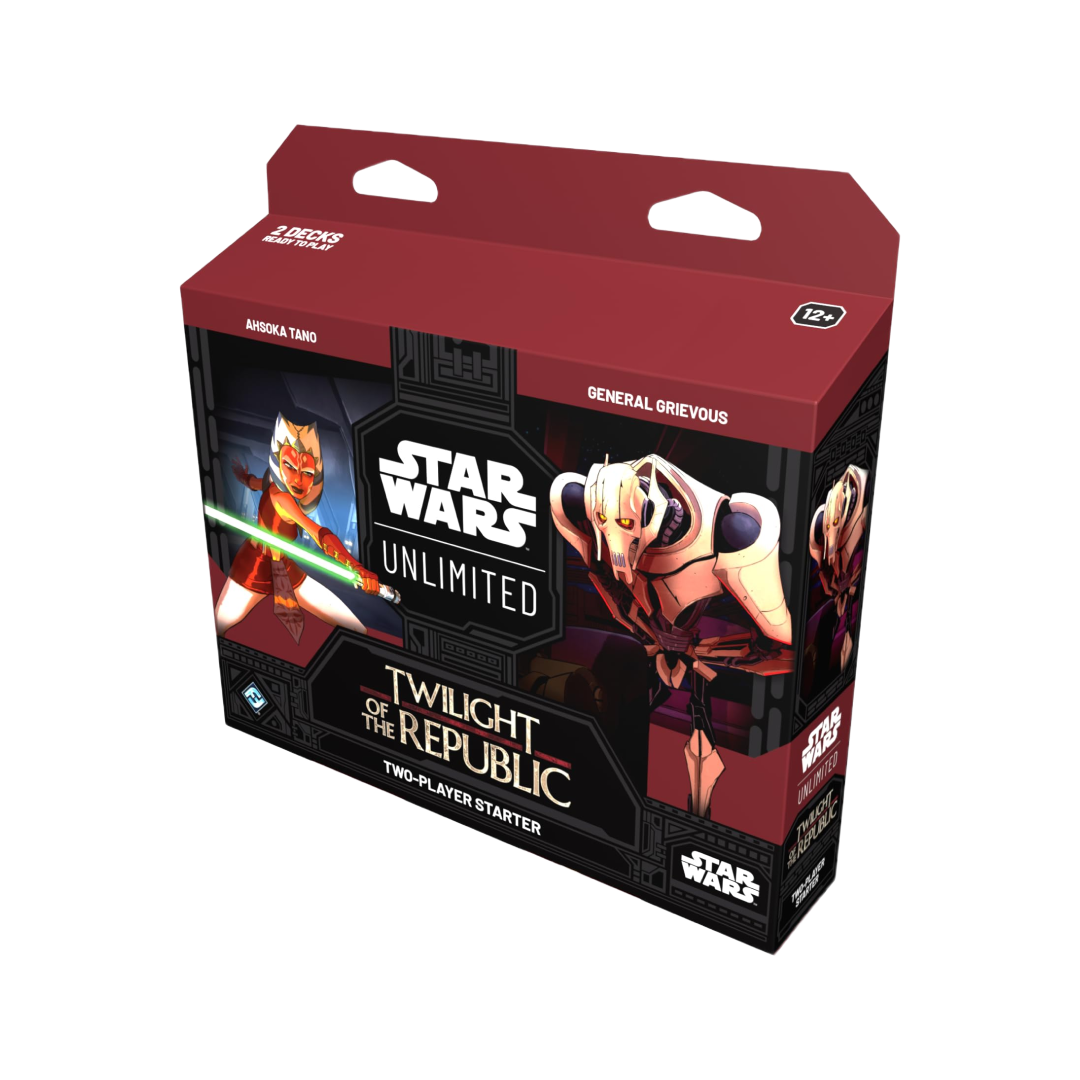 Confezione di Twilight of the Republic Starter Deck di Star Wars Unlimited TCG, con illustrazioni di Ahsoka Tano e Generale Grievous