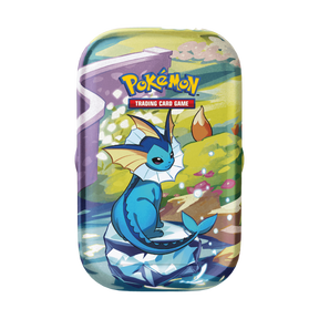 Immagine del prodotto raffigurante Vaporeon su una Mini Tin della collezione Evoluzioni Prismatiche.