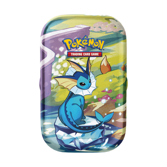Immagine del prodotto raffigurante Vaporeon su una Mini Tin della collezione Evoluzioni Prismatiche.