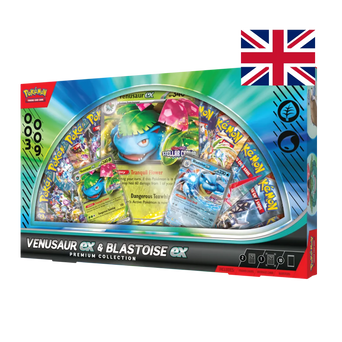 Premium Collection con carte promozionali Venusaur ex e Blastoise ex più carta oversized e 10 bustine booster premium.