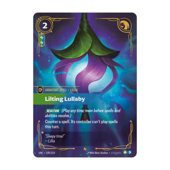 Riftbound Spell: Lilting Lullaby. [Reaction] (Play any time, even before spells and abilities resolve.)
Counter a spell. Its controller can't play spells this turn.