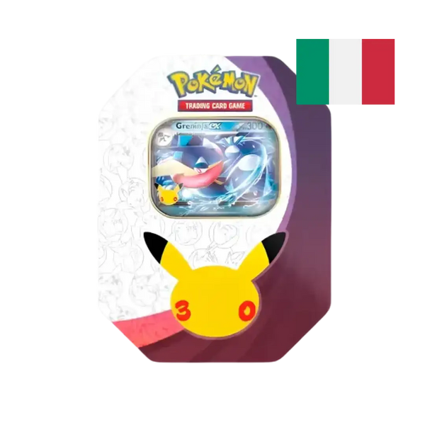 Tin da Collezione Greninja-ex del 30° Anniversario Pokémon: scatola in metallo con 4 buste e carta promo olografica, edizione italiana
