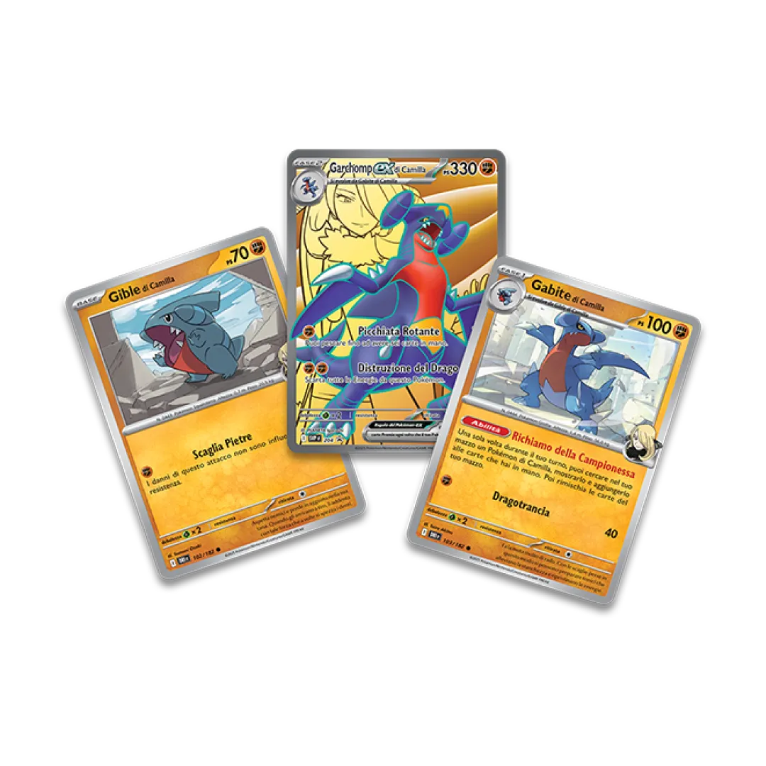 Carte promozionali Garchomp-EX, Gabite e Gible di Camilla del GCC Pokémon